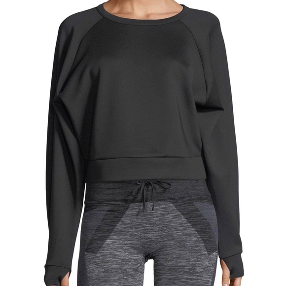 Blanc Noir crewneck black soft sweatshirt crop boxy lounge nylon Lycra spandex - Picture 9 of 10